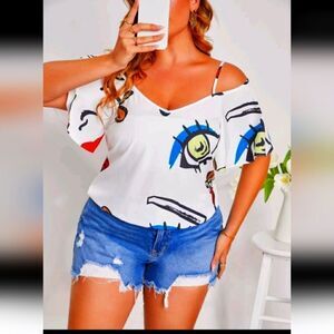 Stylish White Graphic Print Top OX